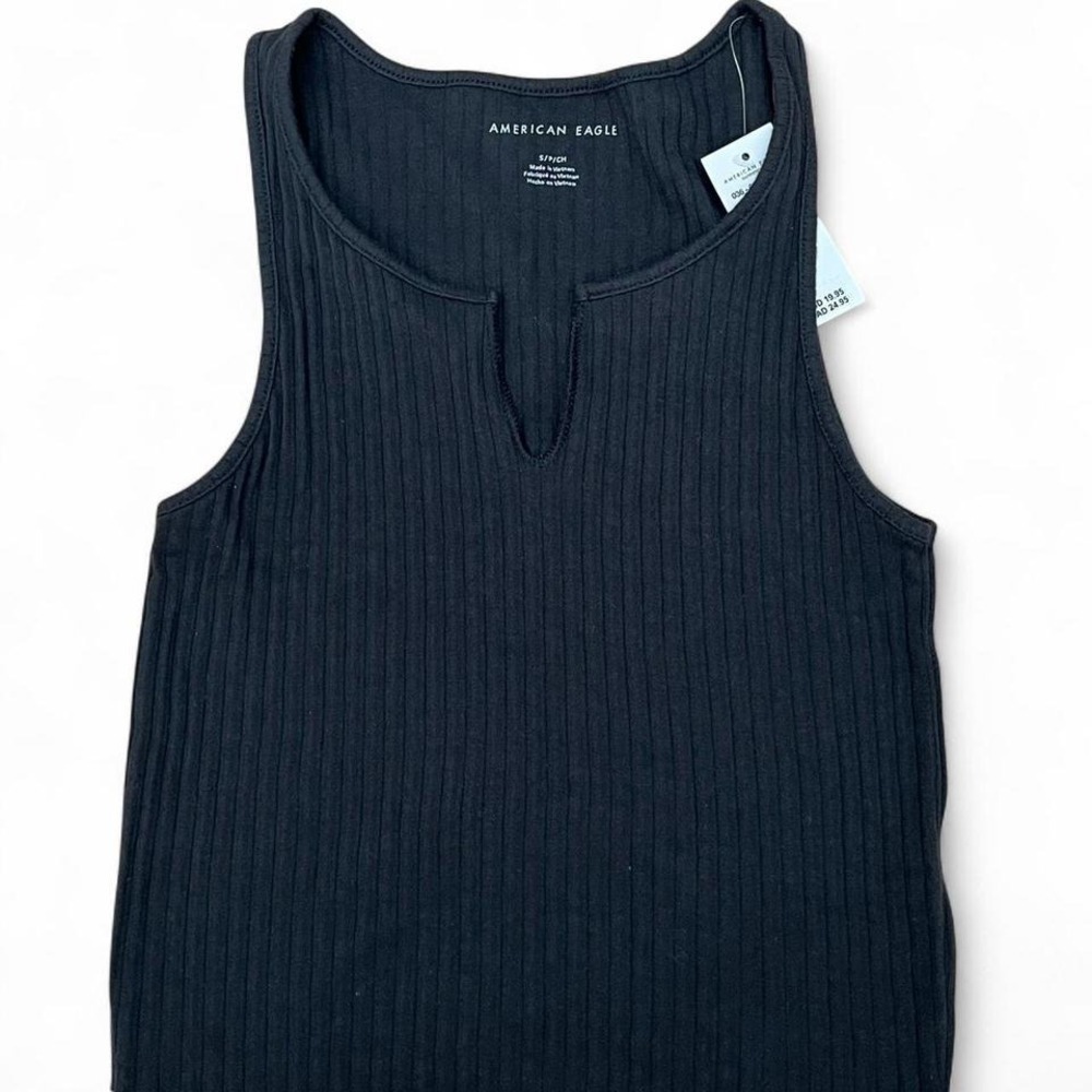 American Eagle Outfitters Black Ribbed Keyhole Tank Top